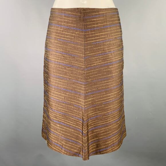MARNI Size S Brown Blue Tan Silk Stripe A-Line Skirt - Picture 1 of 7